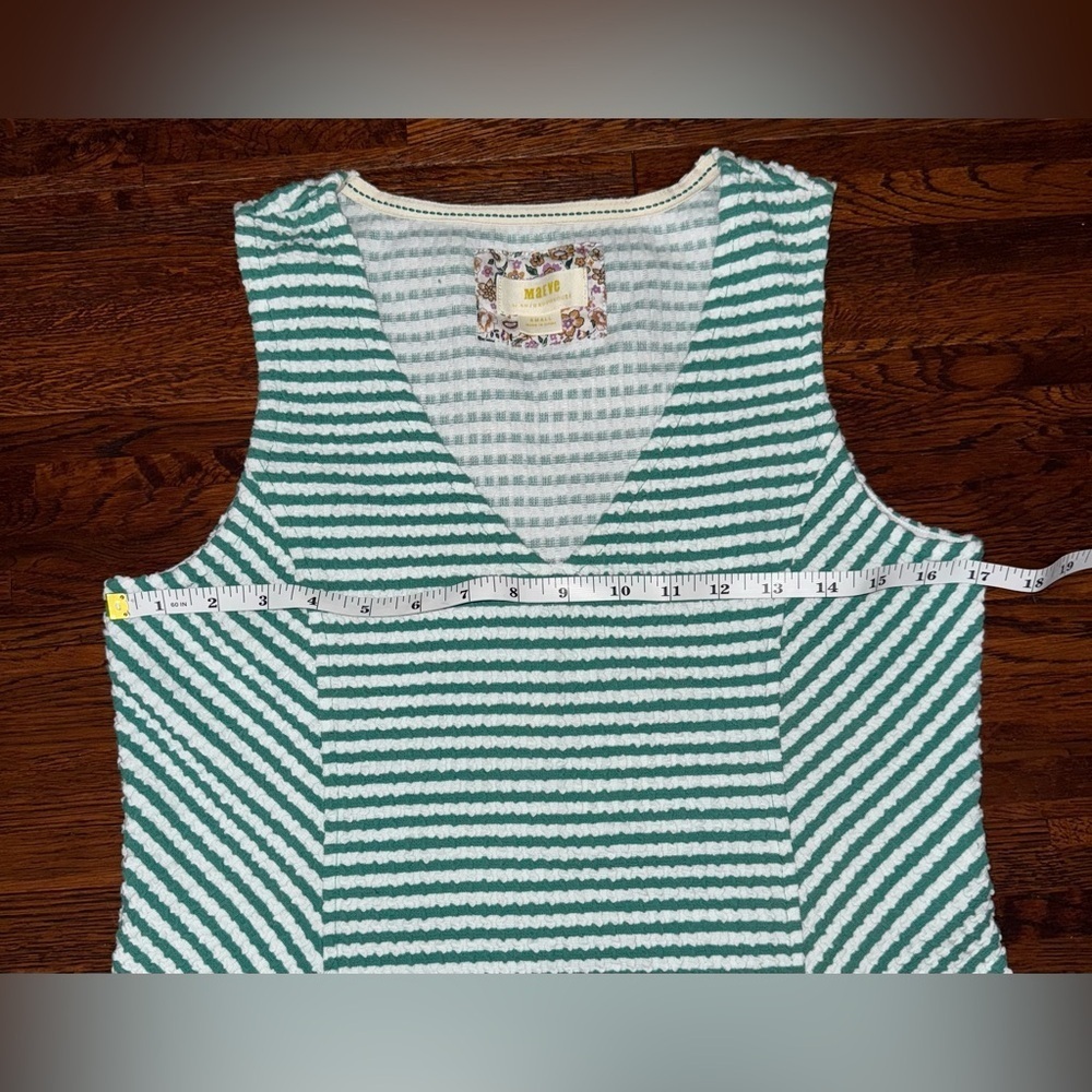 MAEVE Striped Textured Tank in Green and White Size Small - Picture 4 of 7